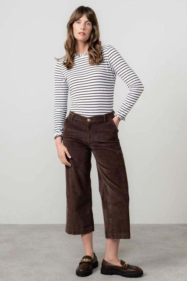 Lily & Me Isla Stretch Jumbo Corduroy Cropped Trousers Chocolate