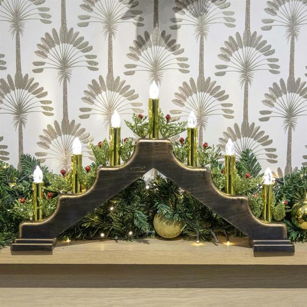 5cm Christmas Candle Bridge with 7 Warm LED Candles, Bronze Metallic Finish image 1