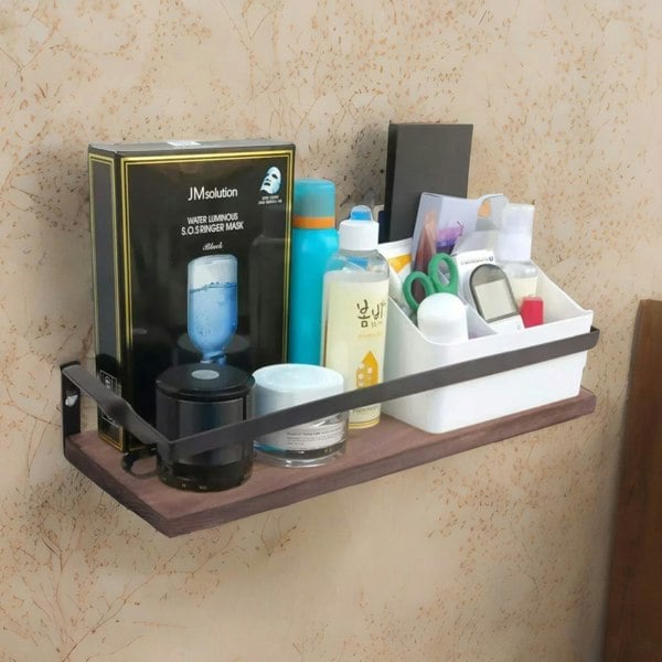 Rafaelo Mobilia 2PC Wooden Floating Shelves with Hanging Rail Brown