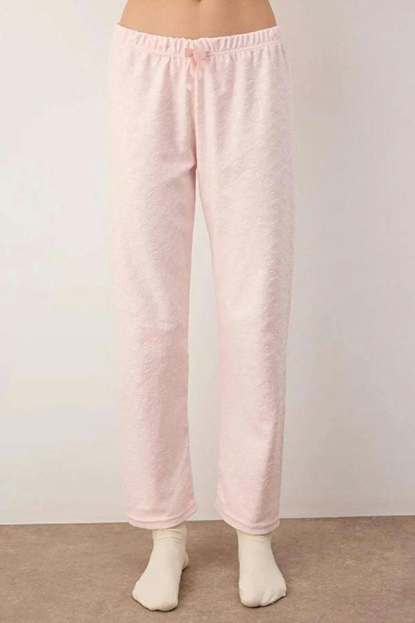 WOVCOR 2-Piece Heart Patterned Ruffled and Pocketed Knitted Pajama Set