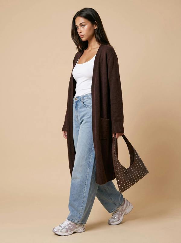 Urban Bliss Longline Patch Pocket Cardigan Chocolate