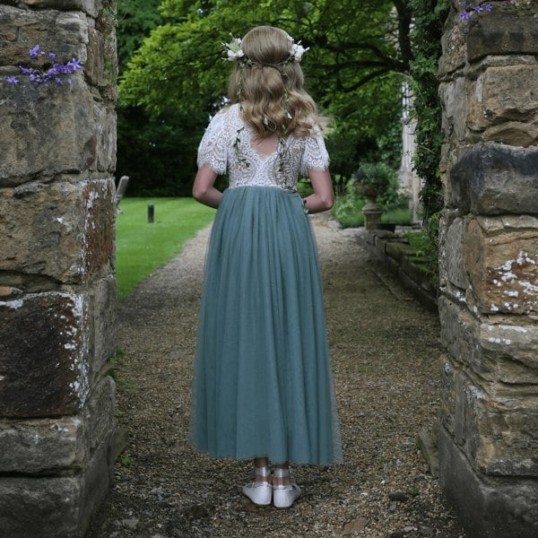 UK Flower Girl Boutique Bohemian Flutter Dress - Sage Green