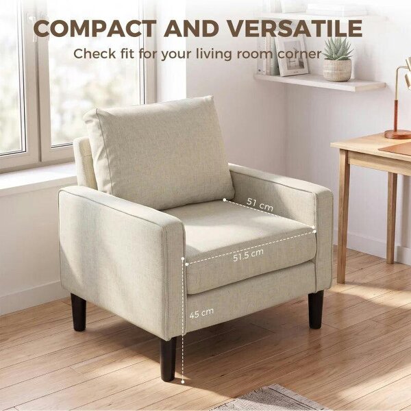 Accent Chair, Removable Pillow Linen Armchair with Comfy Spring Cushion for Living Room, Bedroom, Study, Cream