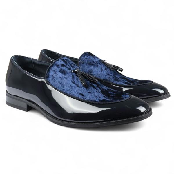 Dolcetto Men's Velvet Tassel Loafers Formal Patent Dress Shoes