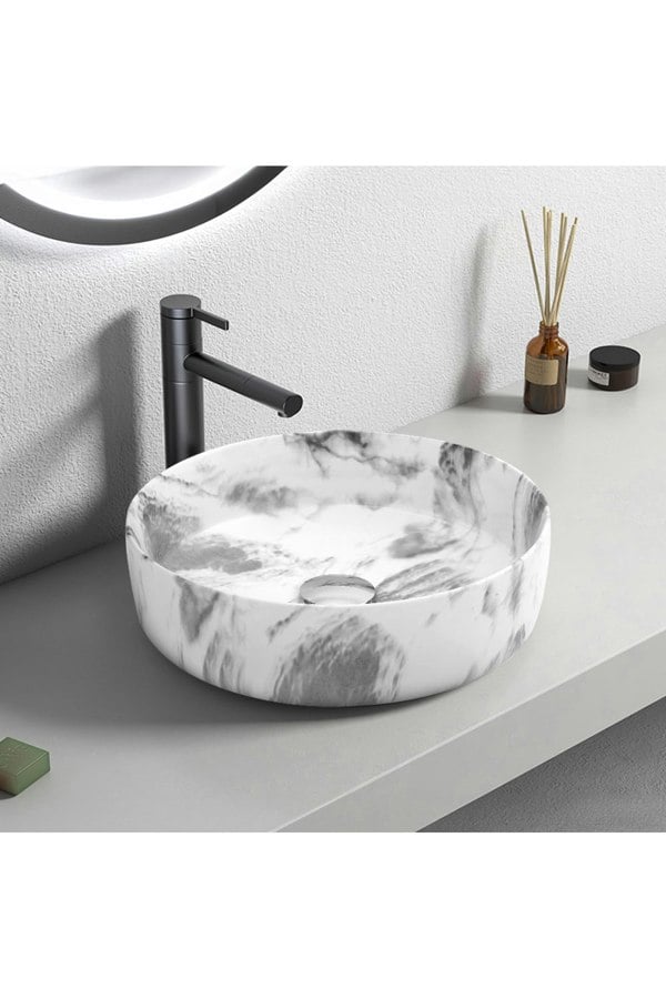 Living and Home Round Marble Vessel Bathroom Sink