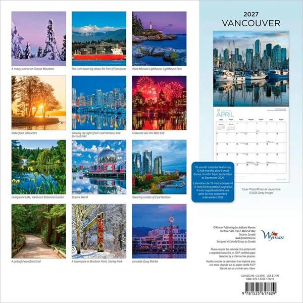 Vancouver Calendar 2027, Wall Calendars, Month To View, Travel, Gift