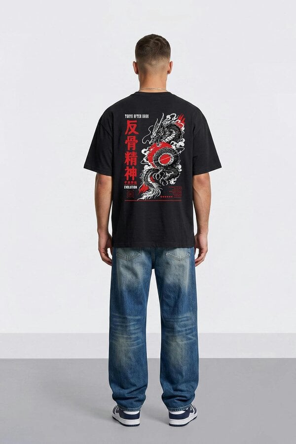 London Attitude Tokyo After Dark Dragon Oversized Heavyweight Graphic T-Shirt