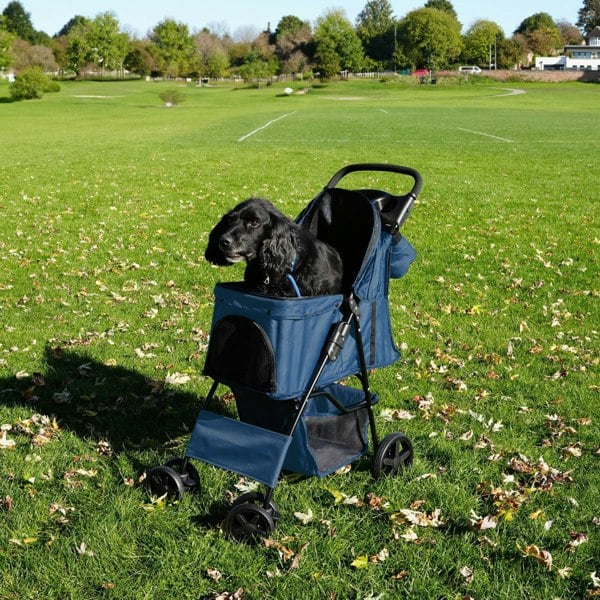 Monstershop Pet Stroller with Rain Cover & Caddy Bag - Navy Blue