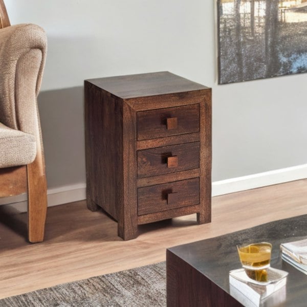IH Design Mary Mango Wood 3 Drawer Bedside Table