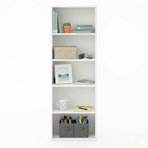 WALPLUS Luder 5-Tier Reversible Color Open Shelf Bookcase, White | Luxury Wall Decor for Living Room & Bedroom