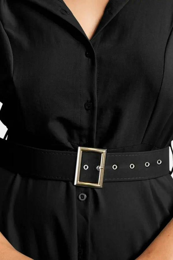 WOVCOR Belted Woven Shirt Dress