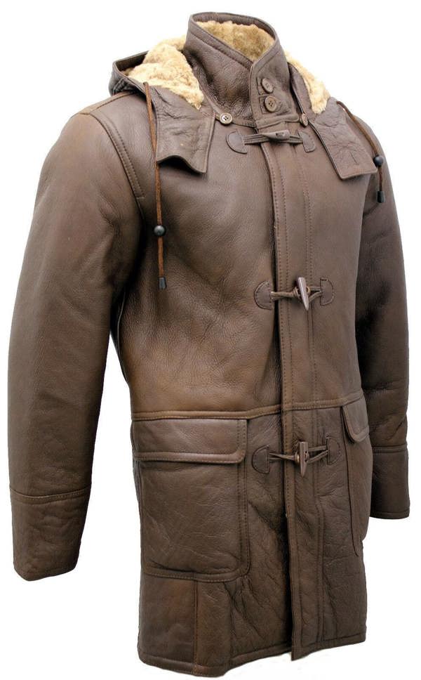 Infinity Leather Mens Sheepskin Leather Hooded Duffle Coat-Hanko