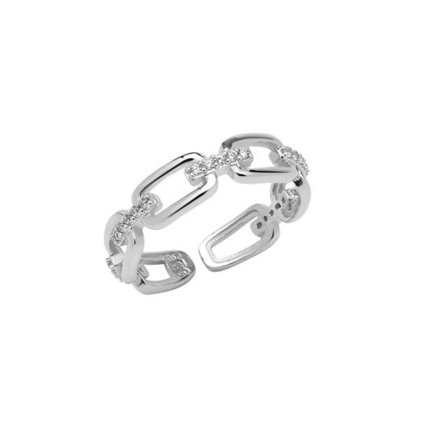 Spero London Sterling Silver Pave Chain Ring