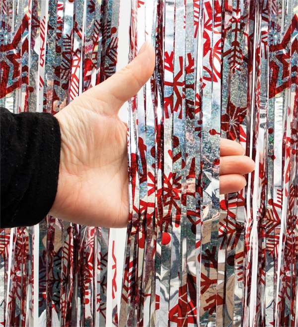 Cheetah Shimmer christmas Tinsel Curtain, 2M x 1M Red