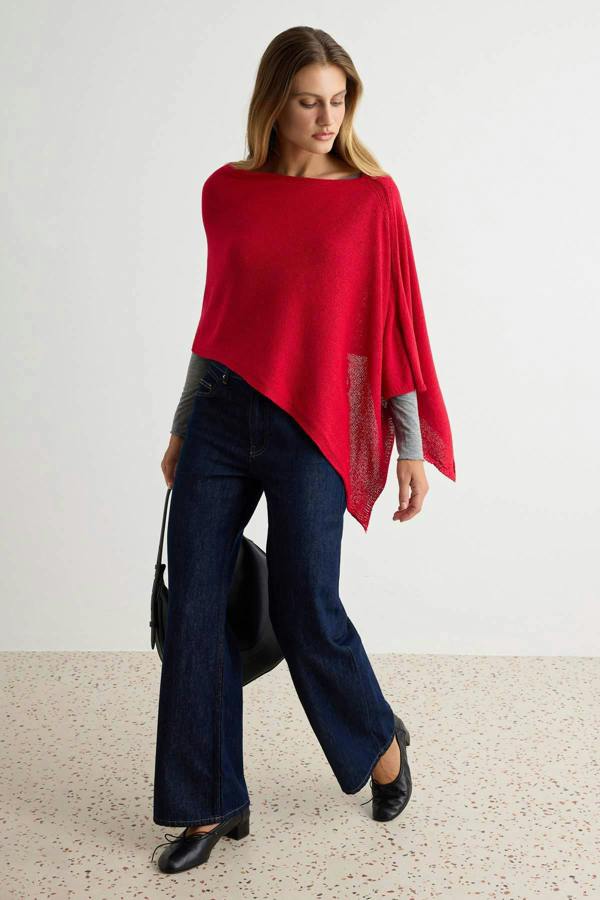 Boat Neck Batwing Sleeve Oversize Knit Poncho
