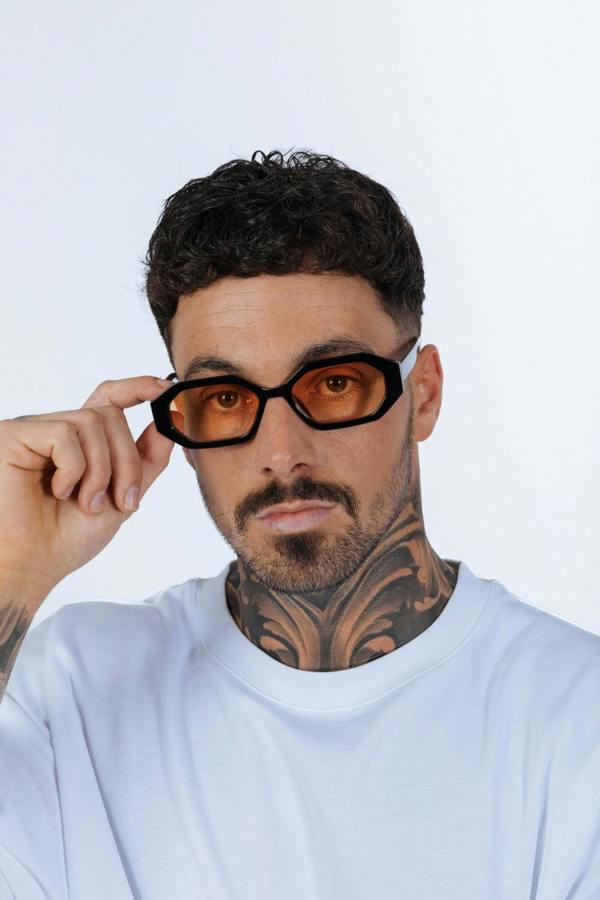 Oval Geomentric Sunglasses in Black Orange - svnx