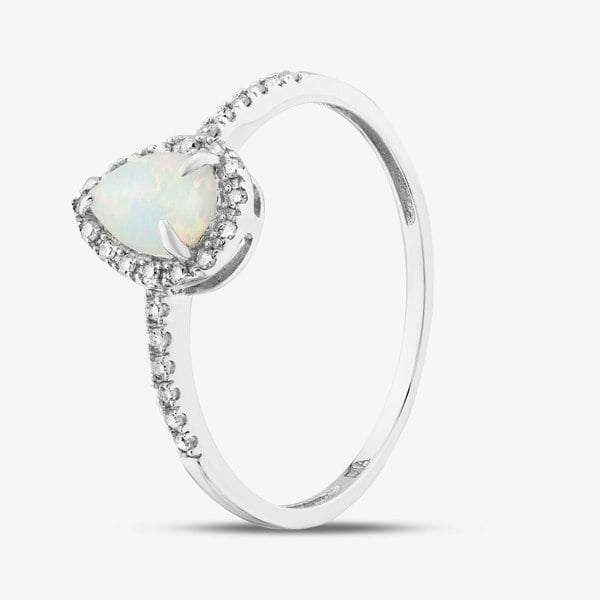 T. H. Baker 9ct White Gold Opal & 0.10ct Diamond Pear Cluster Ring DR1606WOP