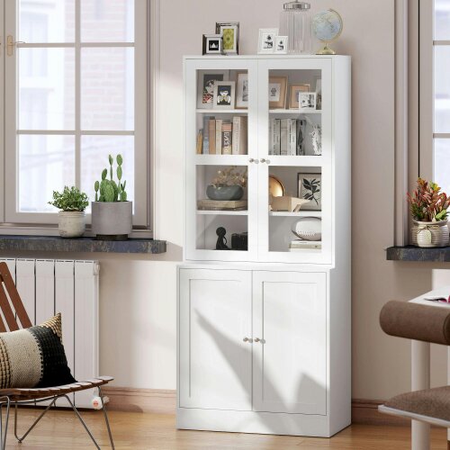 Wyld Haus Mola Colu Wood And Glass White Display Bookcase With Adjustable Shelves And Glass Doors