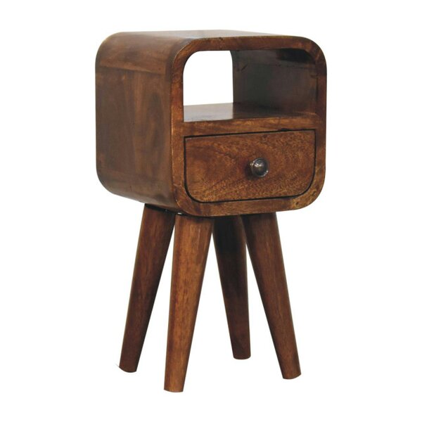 Wyld Haus Cagliari Small Chestnut Curve Drawer and Shelf Bedside Table