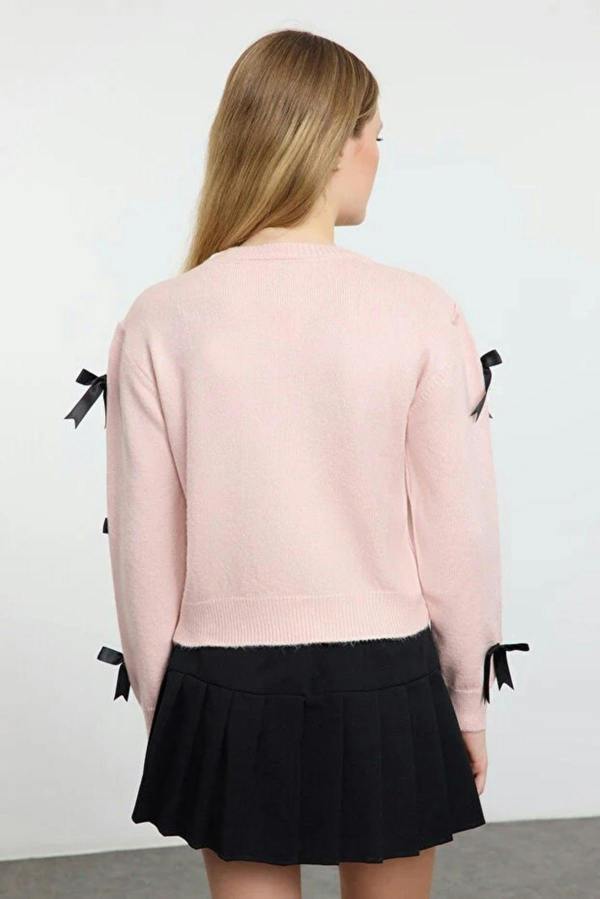 WOVCOR Soft Textured Knit Sweater with Bow Detail