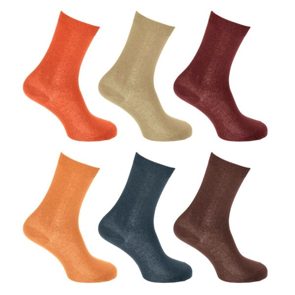 Generic Ladies/WoMen's Thermal Viloft Non Elastic Boot Socks (Pack Of 6) - Brown/Navy/Yellow/Purple/Green/Coral