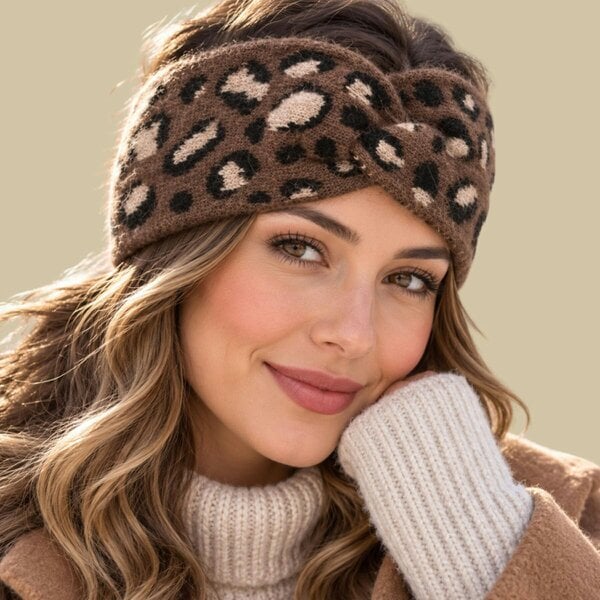 Love EMVY Leopard Print Twist Headband for Women - Brown
