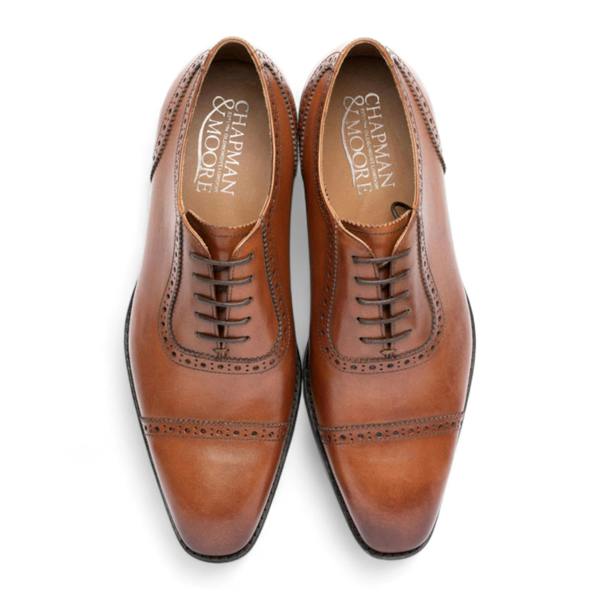 Chapman & Moore Men's Tan Brown Leather Cap-Toe Oxford Shoes