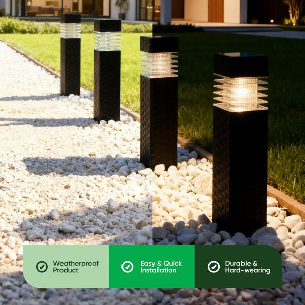 Gardenwize Pack of 4 Rattan Style Solar Stake Lights – White LED Garden Path Lights