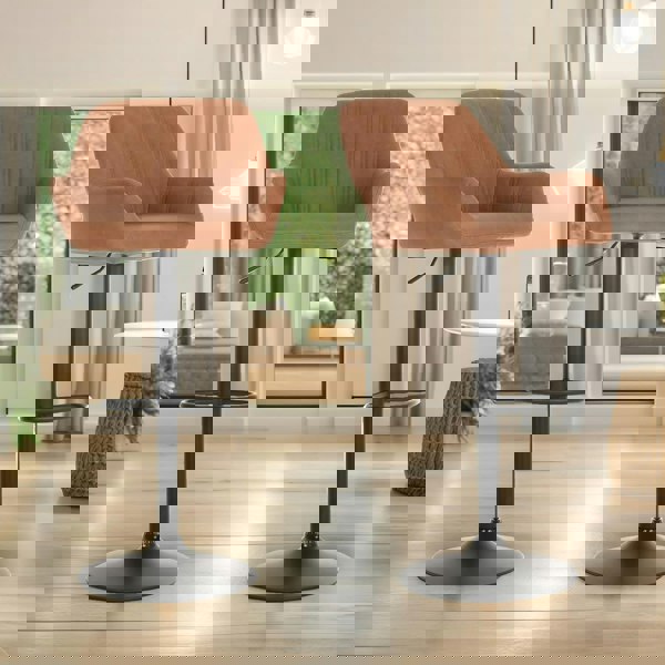 Rafaelo Mobilia Set Of 2 Height Adjustable Swivel Bar Stools With Backrest Footrest Brown