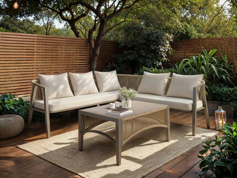Dayton Corner Sofa & Coffee Table Garden Set Beige