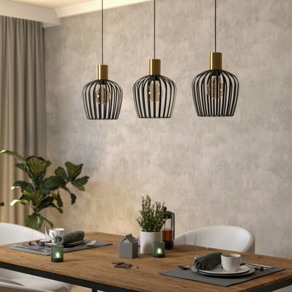 EGLO Empoli Black & Brushed Brass 3 Pendant Light WBS
