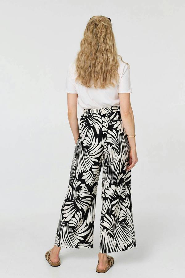 Black | Abstract Print High Waist Wide Trousers