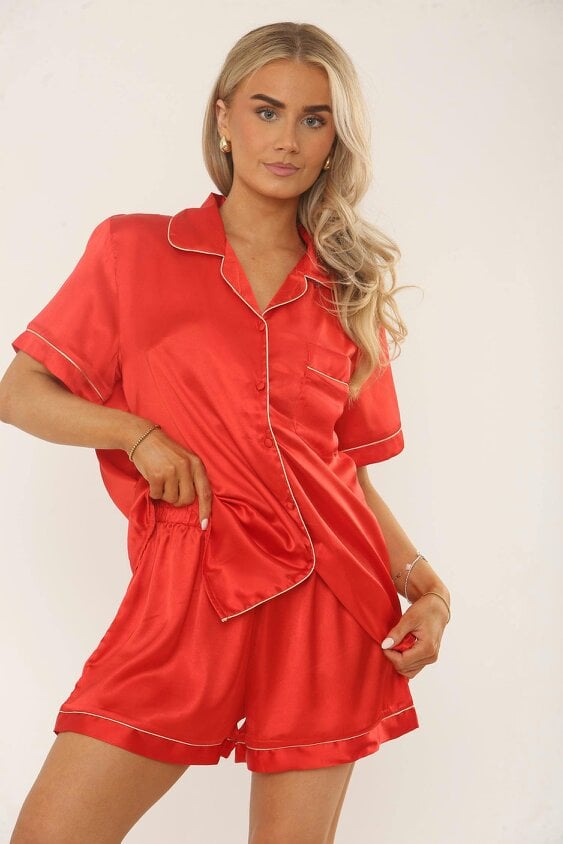 Satin Pyjama Set with Shorts – Women’s Loungewear
