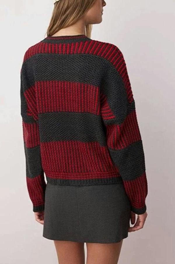 WOVCOR Wide Cut Striped Knit Sweater