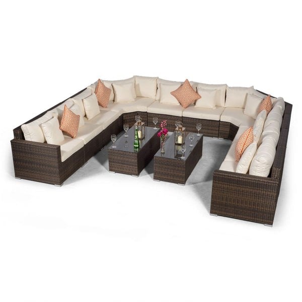 Giardino Santorini U Shape Modular 10 Seat Rattan Sofa Set With 2 Large Coffee Tables