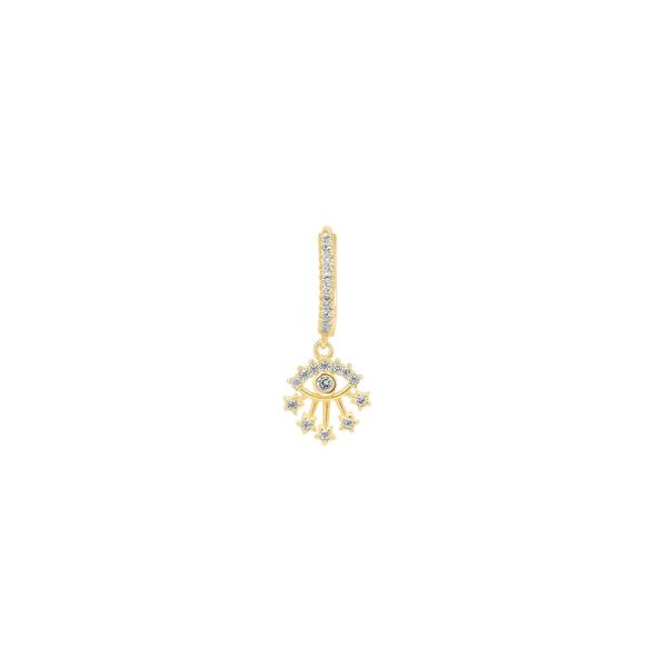 Spero London Fine 14ct Solid Gold Evil Eye Drop Single Earring