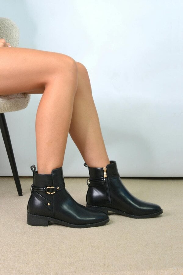 XY LONDON Ankle Boots Buckle Strap Low Heel Chelsea