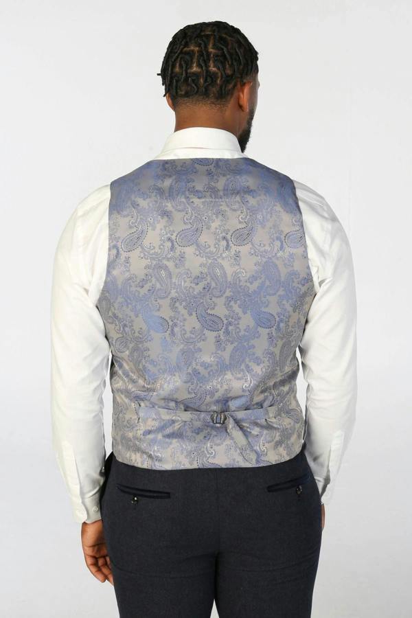 Infinity Leather Men's Navy Blue Wool Blend Tweed Formal Suit