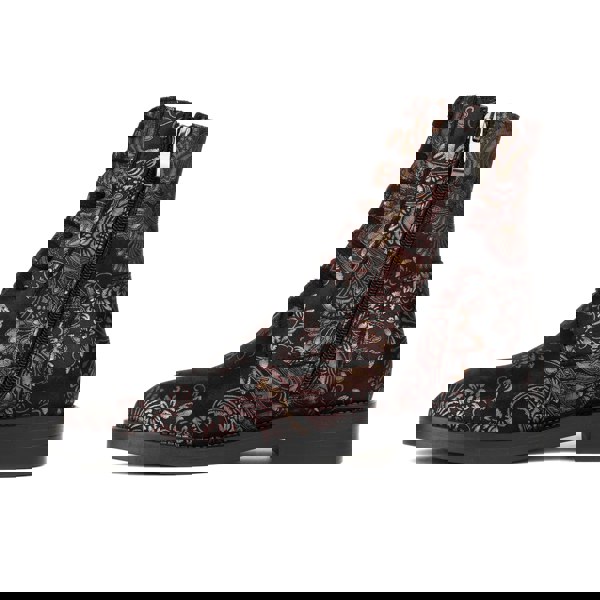 Embassy London Didi Wool - Black & Burgundy - Women's leather lace-up and zip-up round toe combat boot