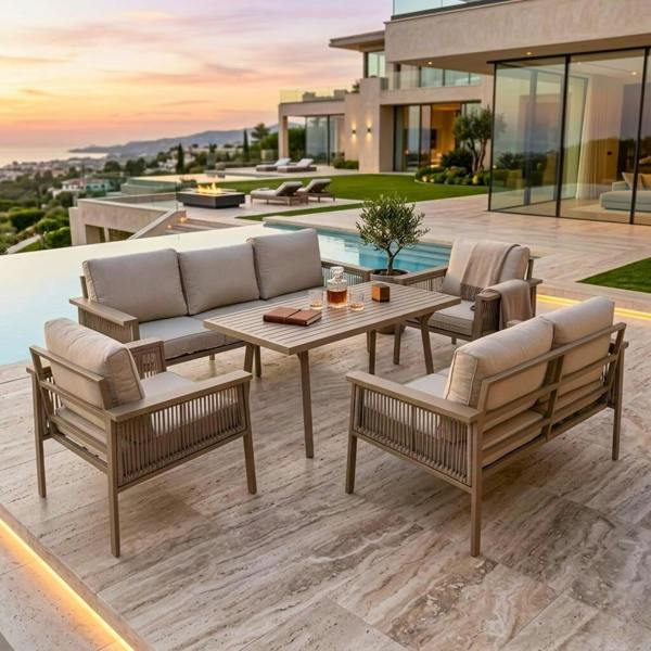 Shatchi Luxury Outdoor Aluminium Sofa Set - Modern Garden Furniture with Coffee Table