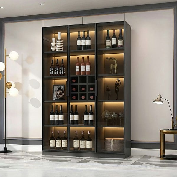 Hampshire I Wine Cabinet, Wine Storage With Glass Doors & Lights - living room cabinet