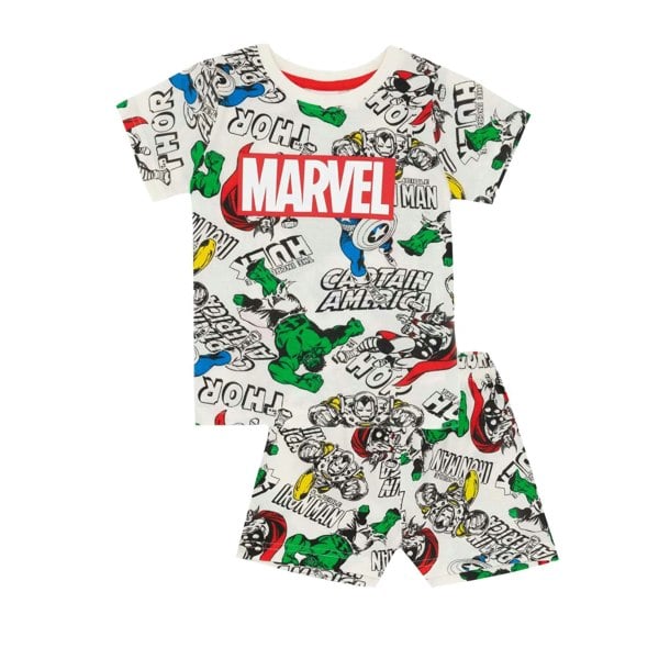 Marvel Boys Superhero Short Pyjama Set - White/Multicoloured