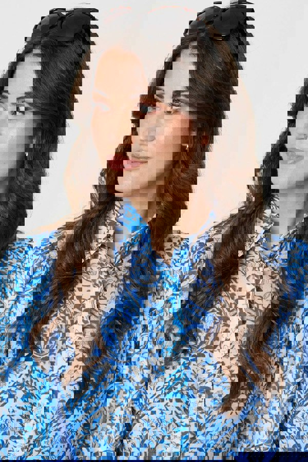 Blue | Paisley Print Puff 1/2 Sleeve Shirt