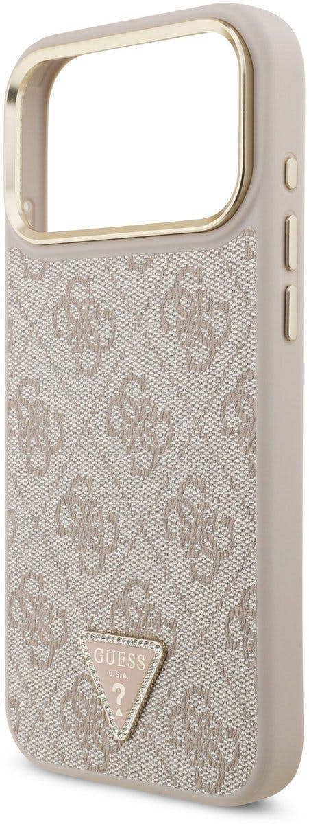 Guess PU Leather 4G Triangle Logo Gold Frame Case with MagSafe for iPhone 17 Pro Max 6.9" Pink - GUHMP17XP4GTDGMP