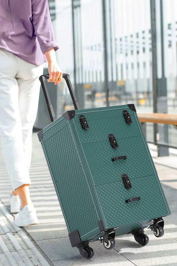 Living and Home 3 in 1 Professional Rolling Cosmetic Train Case Trolley Case Beauty Storage Box for Hairdressing Beauty