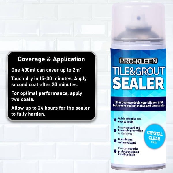 ProKleen Pro-Kleen Tile & Grout Sealer 400ml x2- Waterproof Protection Against Mould, Mildew & Limescale - Seals & Protects