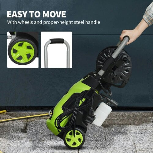 Bobobiy 1800W High Pressure Washer, 150 Bar Pressure, 420 L/h Flow, 6M Hose, Steel Handle Car Driveway, Green