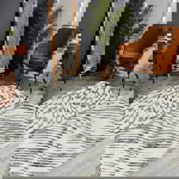 Livabliss City-Animal Print Grey Beige Yellow Boho Zebra Pattern Rug