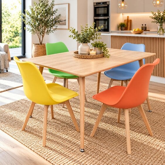 Kosy Koala Modern Rectangle Wood Effect Dining Table Set With 4 Mix Plastic Chairs Dining Room Furniture