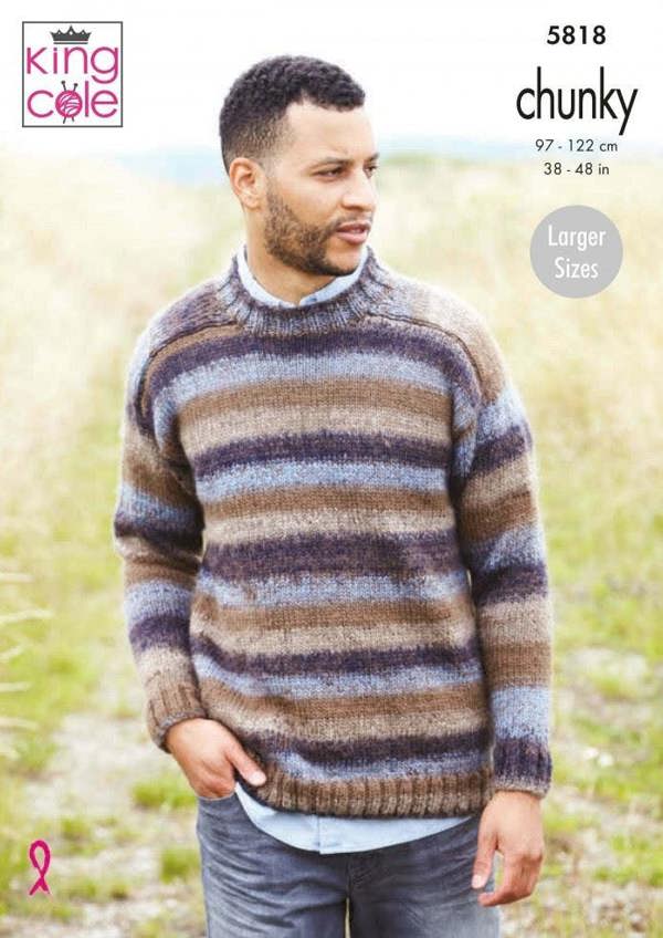 King Cole Autumn Chunky Knitting Pattern 5818, Sweaters for Men, 38 - 48 Inches